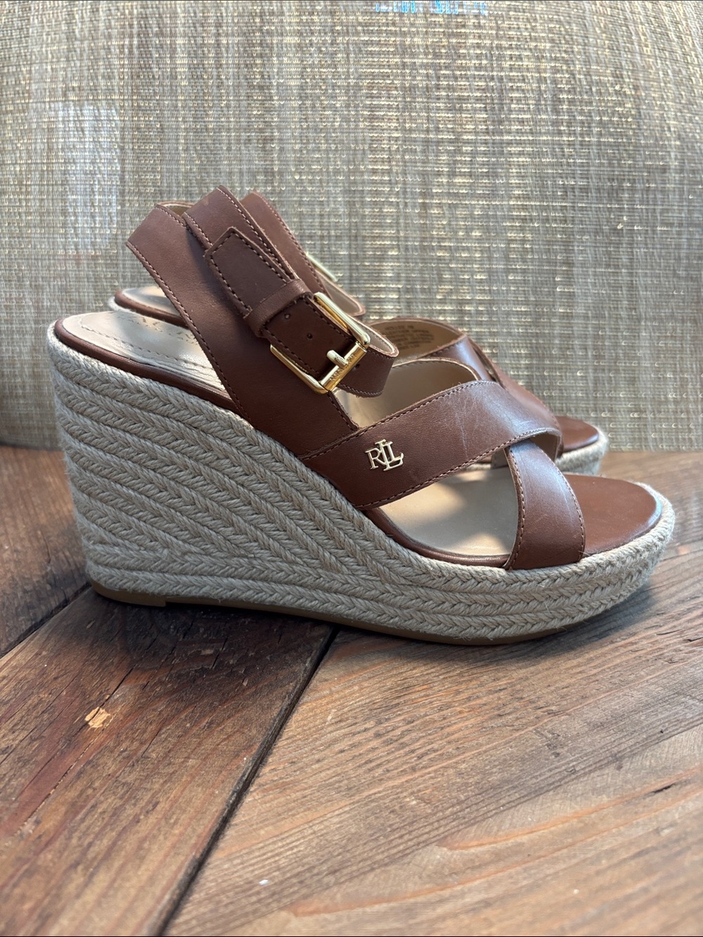 Ralph Lauren leather strap wedge espadrille sandals